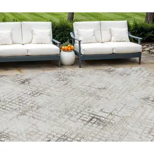 Photo of Taupe Beige And Brown Geometric Washable Indoor Outdoor Area Rug