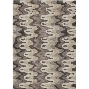 Photo of Taupe Beige And Chocolate Abstract Washable Indoor Outdoor Area Rug