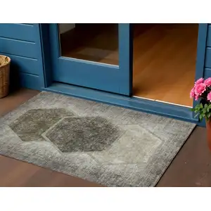 Photo of Taupe Beige And Chocolate Geometric Washable Indoor Outdoor Area Rug