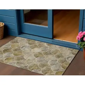 Photo of Taupe Beige And Gray Abstract Washable Indoor Outdoor Area Rug