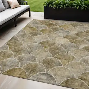 Photo of Taupe Beige And Gray Abstract Washable Indoor Outdoor Area Rug