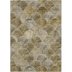 Photo of Taupe Beige And Gray Abstract Washable Indoor Outdoor Area Rug