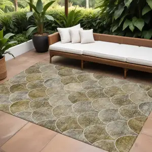 Photo of Taupe Beige And Gray Abstract Washable Indoor Outdoor Area Rug