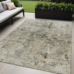 Photo of Taupe Beige And Gray Abstract Washable Indoor Outdoor Area Rug