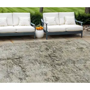 Photo of Taupe Beige And Gray Abstract Washable Indoor Outdoor Area Rug