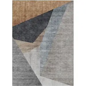 Photo of Taupe Beige And Gray Abstract Washable Indoor Outdoor Area Rug