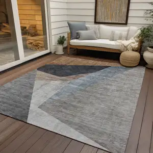 Photo of Taupe Beige And Gray Abstract Washable Indoor Outdoor Area Rug