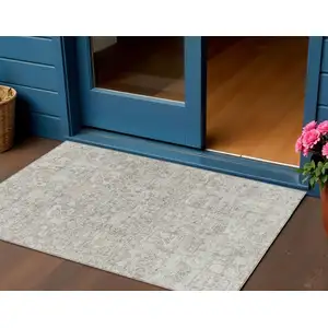 Photo of Taupe Beige And Gray Floral Washable Indoor Outdoor Area Rug