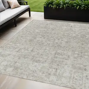 Photo of Taupe Beige And Gray Floral Washable Indoor Outdoor Area Rug