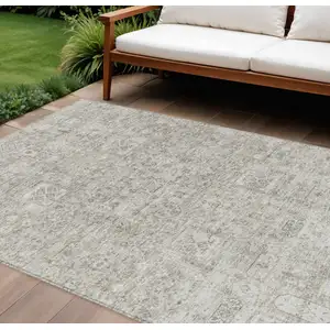 Photo of Taupe Beige And Gray Floral Washable Indoor Outdoor Area Rug