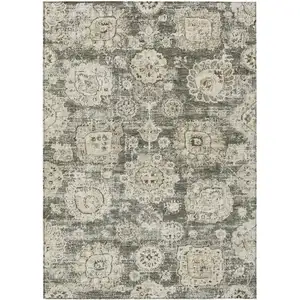 Photo of Taupe Beige And Gray Floral Washable Indoor Outdoor Area Rug