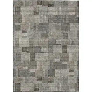 Photo of Taupe Beige And Gray Geometric Washable Indoor Outdoor Area Rug