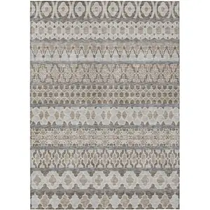 Photo of Taupe Beige And Gray Quatrefoil Washable Indoor Outdoor Area Rug