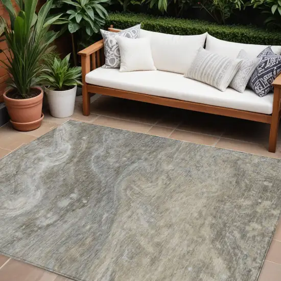 Taupe Beige And Ivory Abstract Washable Indoor Outdoor Area Rug Photo 1