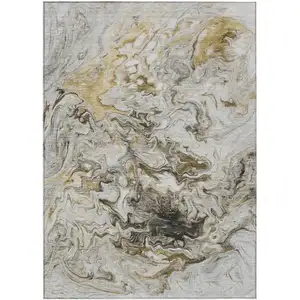 Photo of Taupe Beige And Ivory Abstract Washable Indoor Outdoor Area Rug