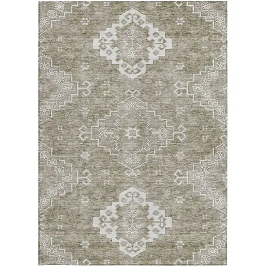 Taupe Beige And Ivory Medallion Washable Indoor Outdoor Area Rug Photo 6