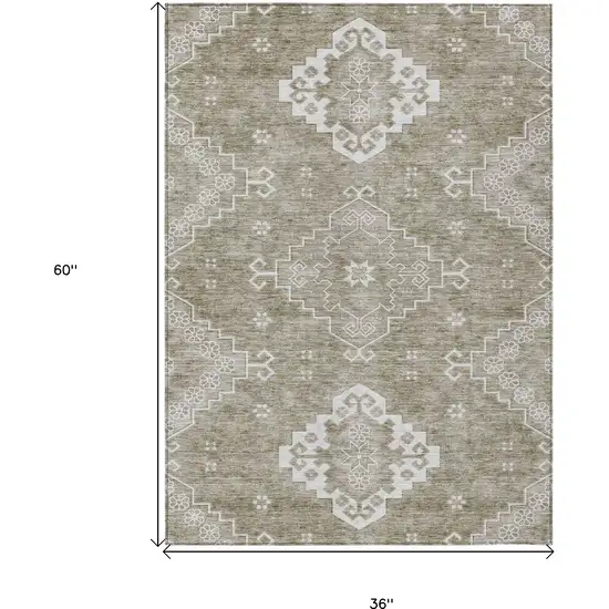 Taupe Beige And Ivory Medallion Washable Indoor Outdoor Area Rug Photo 3