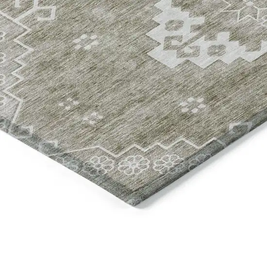 Taupe Beige And Ivory Medallion Washable Indoor Outdoor Area Rug Photo 5