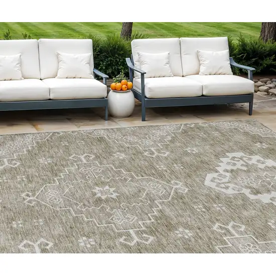 Taupe Beige And Ivory Medallion Washable Indoor Outdoor Area Rug Photo 1