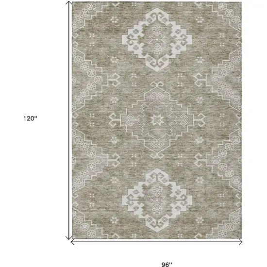 Taupe Beige And Ivory Medallion Washable Indoor Outdoor Area Rug Photo 3