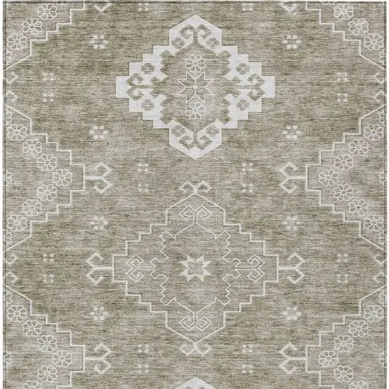 Taupe Beige And Ivory Medallion Washable Indoor Outdoor Area Rug Photo 6