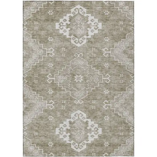 Taupe Beige And Ivory Medallion Washable Indoor Outdoor Area Rug Photo 2