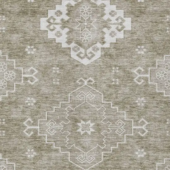 Taupe Beige And Ivory Medallion Washable Indoor Outdoor Area Rug Photo 6