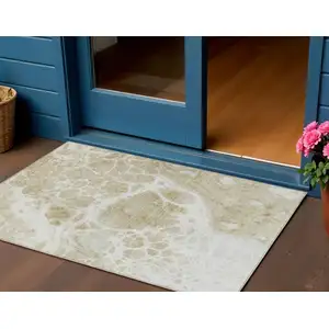 Photo of Taupe Beige And Ivory Nautical Washable Indoor Outdoor Area Rug