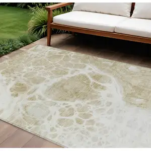 Photo of Taupe Beige And Ivory Nautical Washable Indoor Outdoor Area Rug