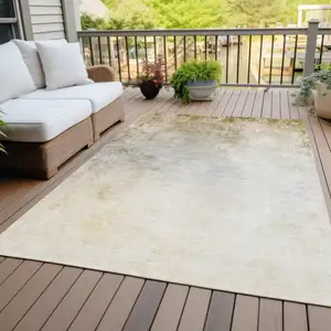 Photo of Taupe Beige And Ivory Ombre Washable Indoor Outdoor Area Rug