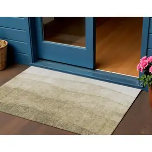 Photo of Taupe Beige And Ivory Ombre Washable Indoor Outdoor Area Rug