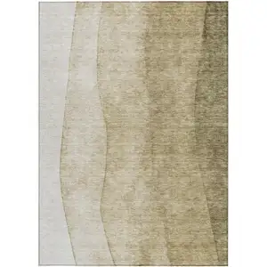 Photo of Taupe Beige And Ivory Ombre Washable Indoor Outdoor Area Rug