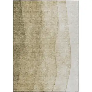 Photo of Taupe Beige And Ivory Ombre Washable Indoor Outdoor Area Rug