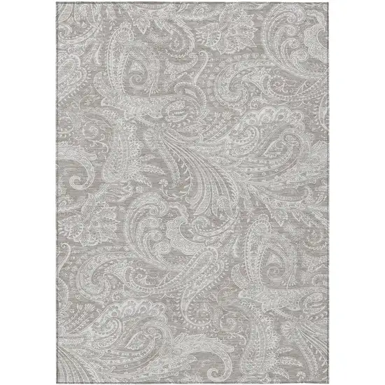 Taupe Beige And Ivory Paisley Washable Indoor Outdoor Area Rug Photo 2