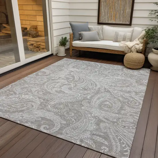 Taupe Beige And Ivory Paisley Washable Indoor Outdoor Area Rug Photo 9