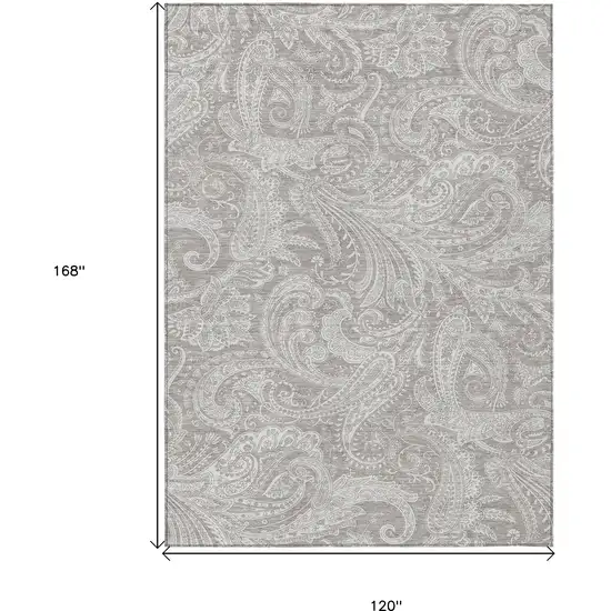 Taupe Beige And Ivory Paisley Washable Indoor Outdoor Area Rug Photo 3