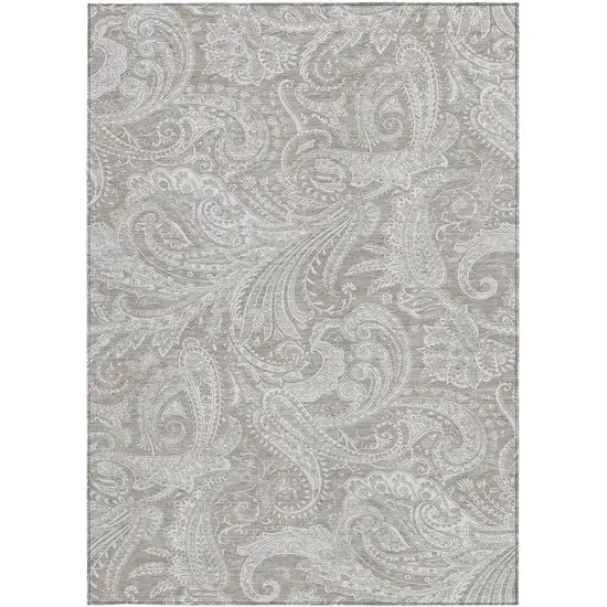 Taupe Beige And Ivory Paisley Washable Indoor Outdoor Area Rug Photo 5