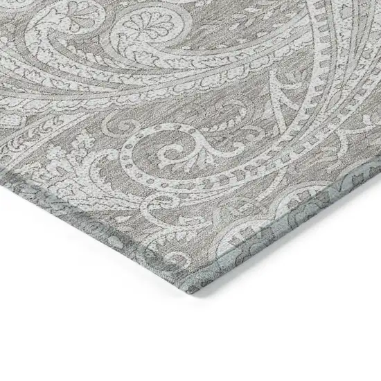 Taupe Beige And Ivory Paisley Washable Indoor Outdoor Area Rug Photo 4