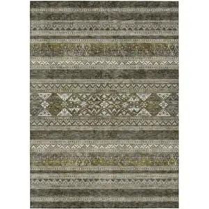 Photo of Taupe Beige And Ivory Southwestern Washable Indoor Outdoor Area Rug