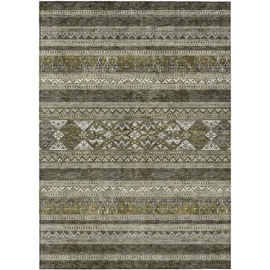 Taupe Beige And Ivory Southwestern Washable Indoor Outdoor Area Rug Photo 1