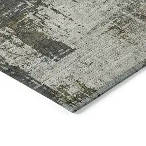 Photo of Taupe Beige And Olive Green Abstract Washable Indoor Outdoor Area Rug