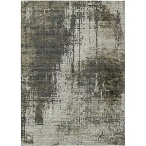 Photo of Taupe Beige And Olive Green Abstract Washable Indoor Outdoor Area Rug