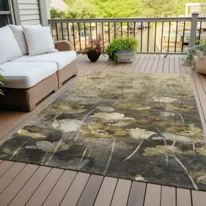 Photo of Taupe Beige And Tan Floral Washable Indoor Outdoor Area Rug