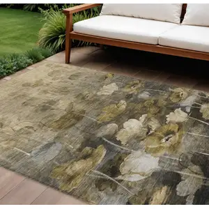 Photo of Taupe Beige And Tan Floral Washable Indoor Outdoor Area Rug