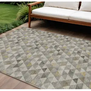 Photo of Taupe Beige And Tan Geometric Washable Indoor Outdoor Area Rug