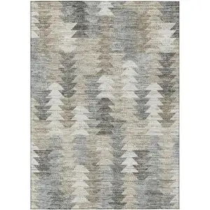 Photo of Taupe Beige And Tan Geometric Washable Indoor Outdoor Area Rug