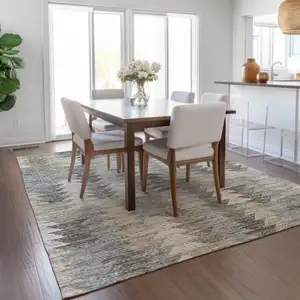 Photo of Taupe Beige And Tan Geometric Washable Indoor Outdoor Area Rug