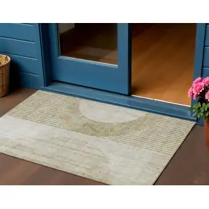 Photo of Taupe Beige And Tan Geometric Washable Indoor Outdoor Area Rug