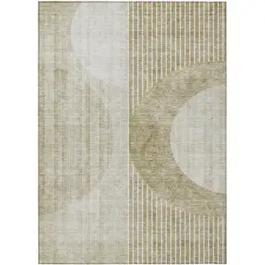 Photo of Taupe Beige And Tan Geometric Washable Indoor Outdoor Area Rug