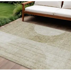 Photo of Taupe Beige And Tan Geometric Washable Indoor Outdoor Area Rug